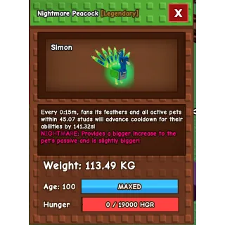 TITANIC NIGHTMARE PEACOCK 15s 113.49kG, AGE 100(no toy) | GODLY PEACOCK 