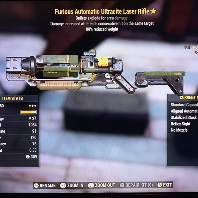 Weapon | Furious Explosive Laser Rifle Legacy 3* - Fallout 76 Game Item ...