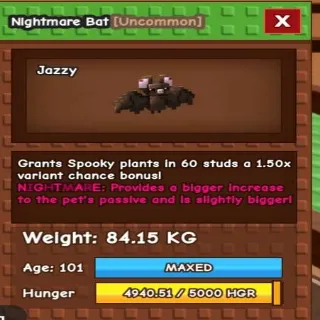 Nightmare Titantic Bat (84KG+) | Grow A Garden