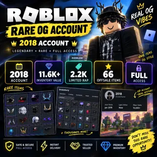 🔥 [PC] RARE OG ROBLOX ACCOUNT 🔥 2018 ACCOUNT 🔥 11.6K+ INVENTORY VALUE 💎 2.2K LIMITED RAP 🏷️ 66 OFFSALE ITEMS ⭐ FULL ACCESS 🔐