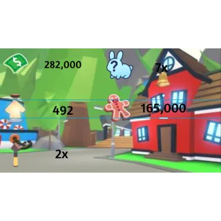 282,000 bucks /492 Age of portions / 2x Tiny age of portion/ 7x pets /165,000 Gingerbread - Adopt me 