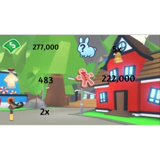 277,000 bucks /483 Age of portions / 2x Tiny age of portion/ 5x pets /222,000 Gingerbread - Adopt me 