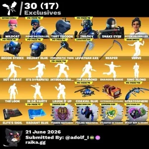 Fortnite og account 145 skins | Wildcat | Point Patroller | Tart Tycoon | Trilogy | Snake Eyes