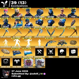 Fortnite og account 75 skins | OG STW | Wildcat | Kratos | Tart Tycoon | Sultura | Fixer | Trilogy | Cloud Striker
