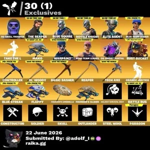 Fortnite og account 41 skins | OG STW | Og Skull Trooper | The Reaper | Blue Squire | Royale Knight | Elite Agent