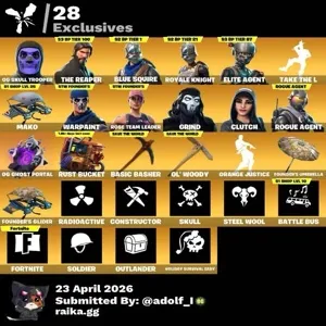 Fortnite account 134 skins | OG STW | Og Skull Trooper | The Reaper | Blue Squire | Royale Knight | Elite Agent