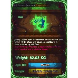 NIGHTMARE TITAN PEACOCK ( 82.03 KG) 15S COOLDOWN+ FREE TITAN PET 