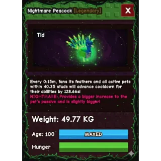 NIGHTMARE TITAN PEACOCK ( 49.77 KG) 15S COOLDOWN WITH TOY+ FREE TITAN PET 