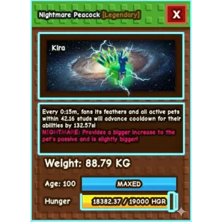 RUSH SALE! NIGHTMARE TITAN PEACOCK (88.79 KG) 15s COOLDOWN // NO TOY NEEDED