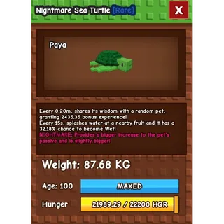 NIGHTMARE Titanic Sea Turtle (87.68 KG) 20s COODLOWN | UNLI XP FARM!