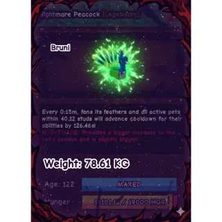 RUSH SALE! NIGHTMARE TITAN PEACOCK (78.61 KG) 15s COOLDOWN // NO TOY NEEDED