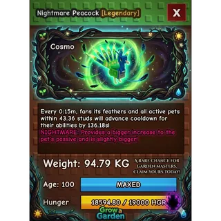 Nightmare Godly Peacock (94.79 KG) 15s COOLDOWN // CHEAPEST HERE!