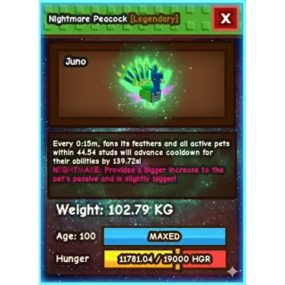 RUSH SALE! NIGHTMARE COLOSSAL PEACOCK (102.79 KG) 15s COOLDOWN // NO TOY NEEDED