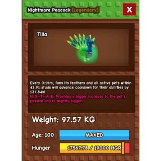 Nightmare GODLY Peacock (97.57 KG) ONLY 15s COOLDOWN | UNLI CD REDUCTION!