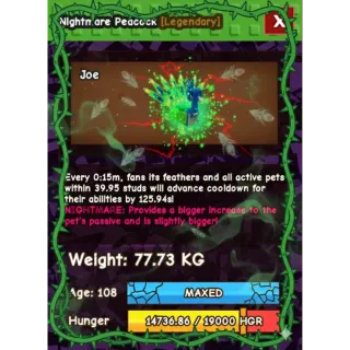 NIGHTMARE TITAN PEACOCK ( 77.73 KG) 15S COOLDOWN+ FREE TITAN PET 