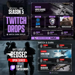 Battlefield 6 Season 5 | Season 5 | 13 Rewards | Deadlock,Viper Charge, XP Boost, Enemy From Within, United Code Twitch Drop