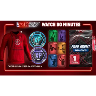 NBA2K27💎90 MINUTE Locker CODE Day Hoodie 2XREP 92+ OVR Free Agent Pack💎August 10, 2026