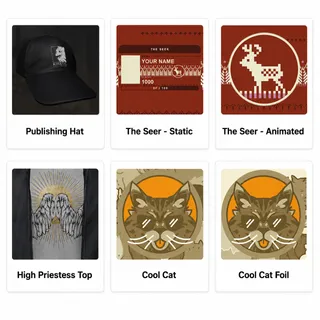 Phasmophobia 6 items💎Publishing Hat,High Priestess T-shirt,Cool Cat+Foil,The Seer - Static+Animated💎Twitch Drop