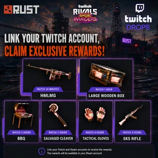 Rust New! Rust Rivals General Drops💎6/6 Twitch Rivals Axe BBQ SKS Tac Gloves Rustoria Guns Box HMLMG