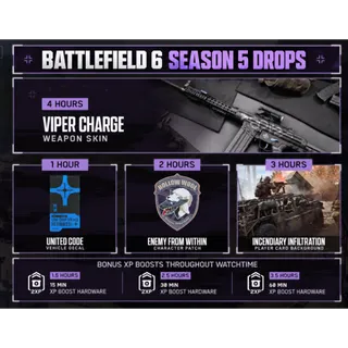 Battlefield 6 Season 5 | 7 Rewards | Viper Charge, XP Boost, Enemy From Within, United Code⚡Instant Delivery