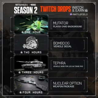 Battlefield 6 Season 2 drop💎4 items Nuclear Option Telphra Mutator Bombdog Twitch Account