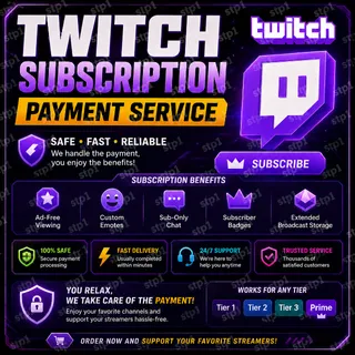 Twitch Paid Subscription Service – Tier 1/2/3 – Fast Delivery