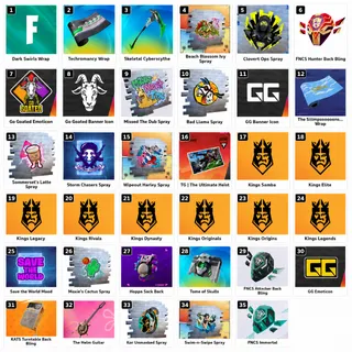Fortnite 35/35💎The Helm Guitar,KATS Turntable Back Bling, Hoppa Sack Back💎Twitch Drop