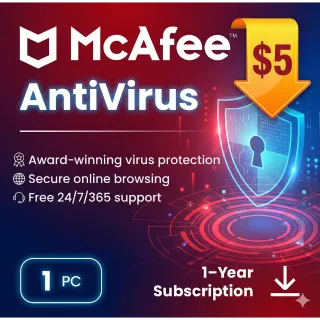 McAfee AntiVirus 1 Year Subscription Key for 1 PC Global 