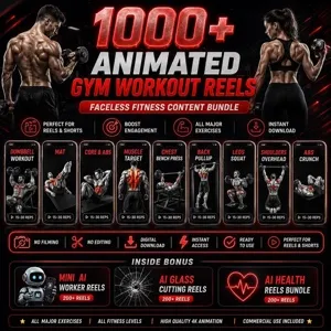 1000+ Animated Gym Workout Reels Bundle | TikTok Instagram YouTube Shorts | DFY | Instant Download