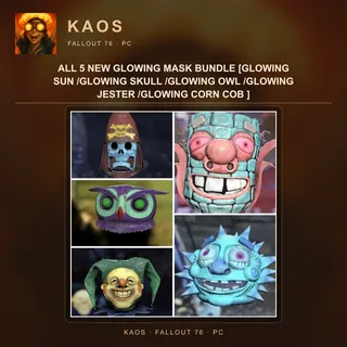 All 5 new glowing mask bundle [Glowing Sun /Glowing Skull /Glowing Owl /Glowing Jester /Glowing Corn Cob ]