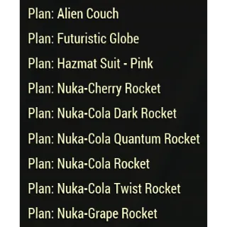 Plan [Invaders From Beyond] x9 All NEW Plans Bundle (Hazmat Suit - Pink・Nuka-Cola Rocket・Futuristic Globe・Alien Couch)