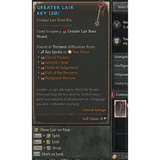 Greater Lair Key x100 D4 Diablo 4 Season 13 
