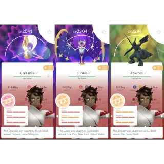 Lv 70, 6M Dust, 4-Star Cresselia, 4 Shiny Legends, 493 Ttal Pkm, 95 Shinies, 90 Legends, 14 Hundos, ALL Tradable Pkm. o018