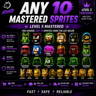 Fortnite ANY 10 Sprites Bundle- Level 5 Mastered