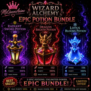 Wizard Alchemy ✨ Epic Potion Bundle | Radiant Sword + Dragon Breath + Lotus Blooms