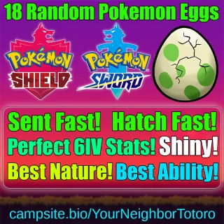18 Random Shiny Perfect 6IV Eggs