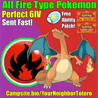 All Fire Type Pokemon - Shiny / Normal - Pokemon Scarlet and Violet - Custom Pokemon - Perfect 6IV - Any Pokemon - Sent Fast! 