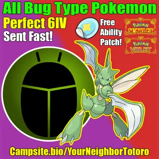 All Bug Type Pokemon - Shiny / Normal - Pokemon Scarlet and Violet - Custom Pokemon - Perfect 6IV - Any Pokemon - Sent Fast! 