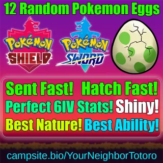 12 Random Shiny Perfect 6IV Eggs