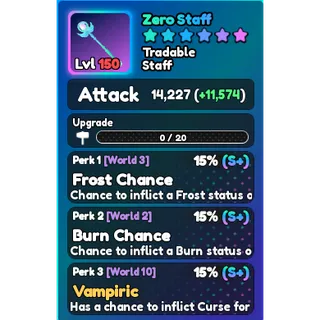 World Zero- Perfect Zero Staff (Vampiric/Frost Chance/Burn Chance) 