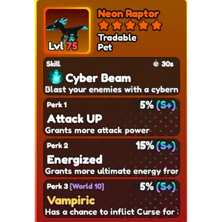 World Zero- Perfect Neon Raptor Pet