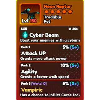 World Zero- Perfect Neon Raptor Pet