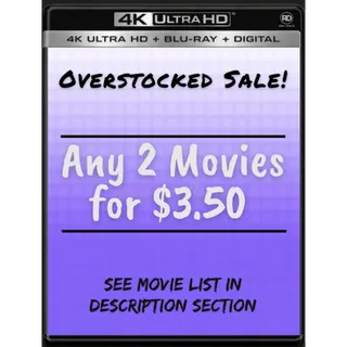 Inventory Reduction Sale!!  Buy any 2 Movies for $3.50!!