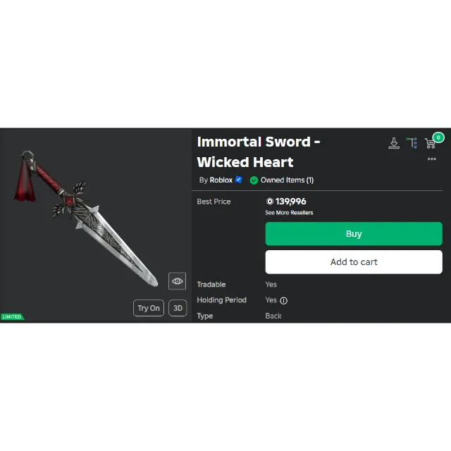 Immortal Sword - WH (Roblox Limited) - Other Game Items - Gameflip