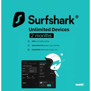 Surfshark VPN Unlimited Devices 2-Month Trial Key GLOBAL