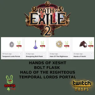 Path of Exile 2 TWITCH DROPS HANDS OF XESHT + BOLT FLASK+RIGHTEOUS+LORDS PORTAL