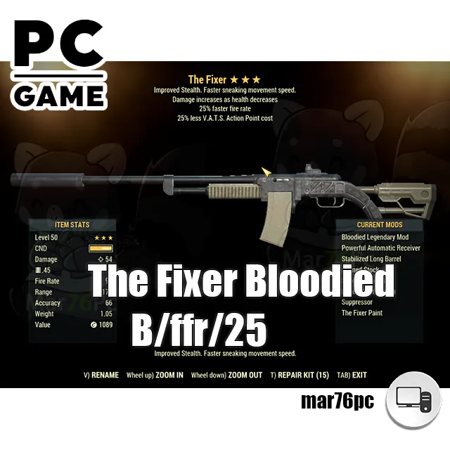 Weapon | The Fixer Bloodied - Fallout 76 Game Items - Gameflip