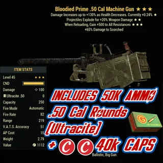 Bloodied Explosive .50 Cal Machine Gun ( BE500 - BE 500 ) + 40,000 CAPS + 50,000 Ultracite Ammo 