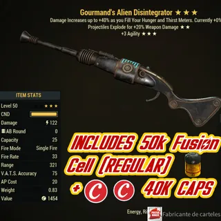 GOURMAND Explosive Alien Disintegrator ( GE3A - GE 3A ) + 40,000 CAPS + 50,000 FUSION CELL 