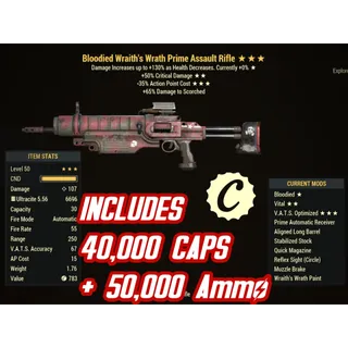 B5035 Rifle Assault + 40,000 Caps + 50,000 Ultracite Ammo ( Bloodied / +50% critical damage / -35% action point cost )